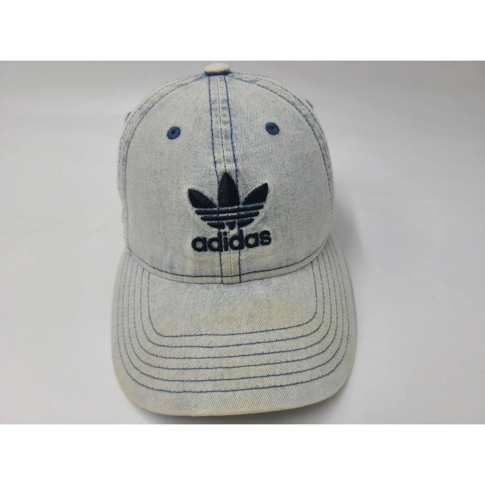 Women Adidas Trefoil Denim Style Look Acid Stonewash Jean Strapback Hat Cap Blue